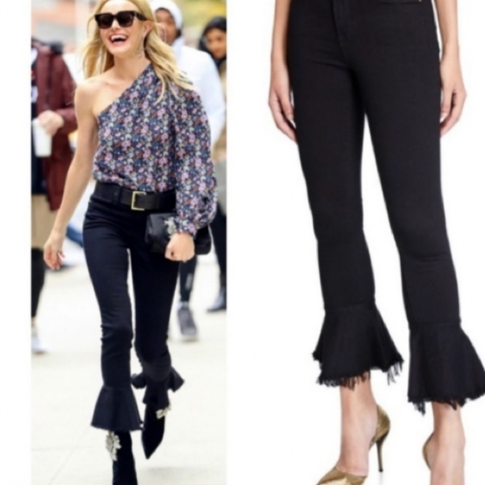 Frame Size 24 Le Skinny de Jeanne Flounce Raw Hem Jeans in Film Noir
